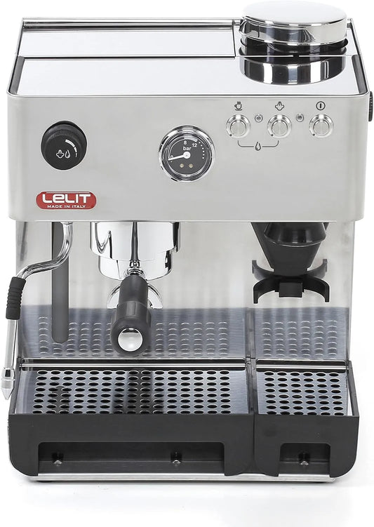 Kaffeemaschine Lelit Anita, Fassungsvermögen 2,7 Liter, Mit multidirektionalem Milchaufschäumer und Mahlwerk, Silber