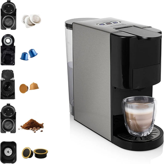 Princess Nespresso Kaffeemaschine, Lavazza a Modo Mio & E.S.E. Pads 0, 8 L 1450 W, Dolce Gusto, in Schwarz, Multikapsel 5-in-1, Kompatibel