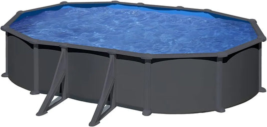 Pool Gre Pools, Oval Stahl 6,34 m x 3,99 m x 1,32 m, Anthrazitgrau, Sandfilteranlage, sichtbare Verstärkungen
