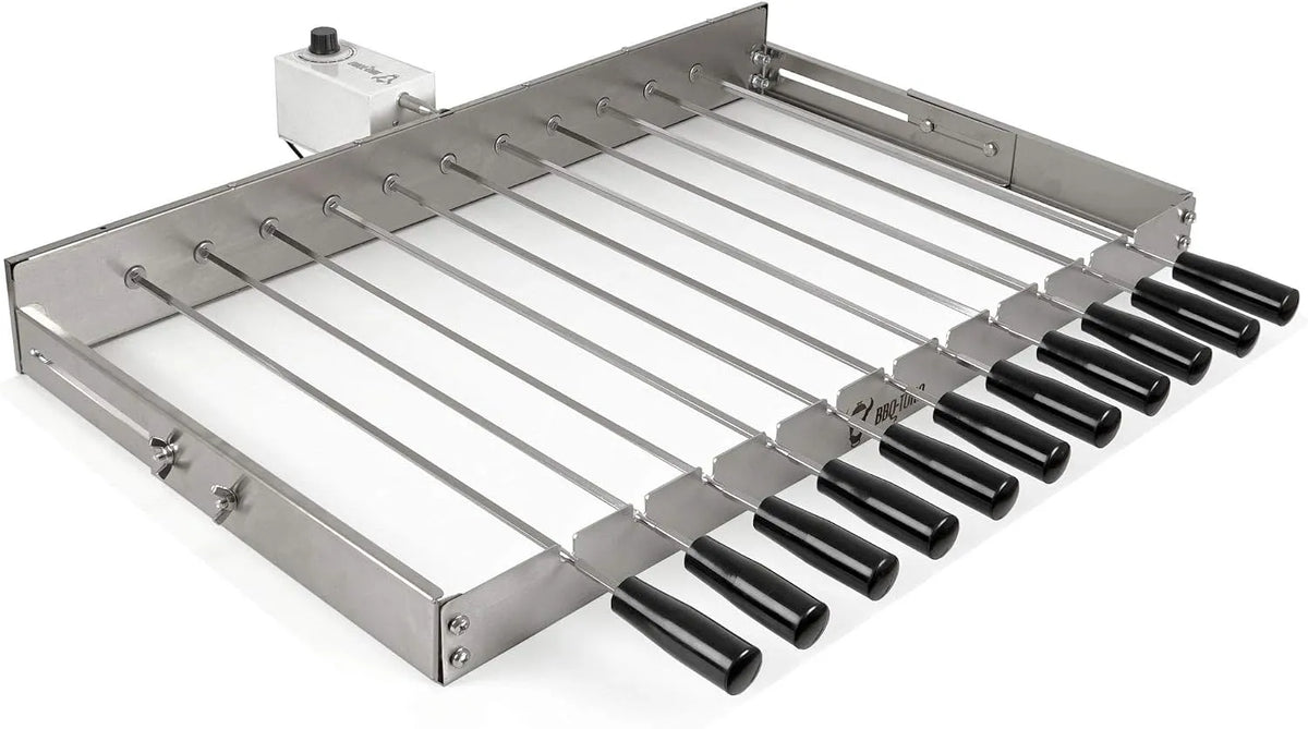 Spiessdreher BBQ-Toro elektrischer, Edelstahl Drehspiess Aufsatz mit 11 Spießen und Motor, größenverstellbar, Mangal Schaschlik, 26-40 cm, 70 x