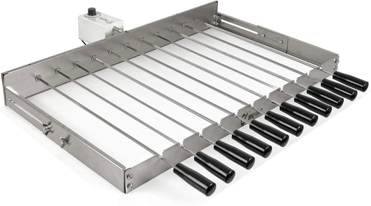Spiessdreher BBQ-Toro elektrischer, Edelstahl Drehspiess Aufsatz mit 11 Spießen und Motor, größenverstellbar, Mangal Schaschlik, 26-40 cm, 70 x