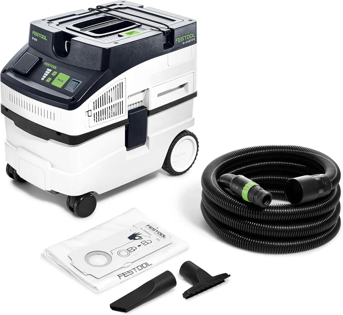 Staubsauger CT 15 E, Festool Absaugmobil, Kompaktes Staubsaugersystem für Werkstatt & Baustelle mit Zubehör, Filtersack, Schlauch, Staubabsaugung