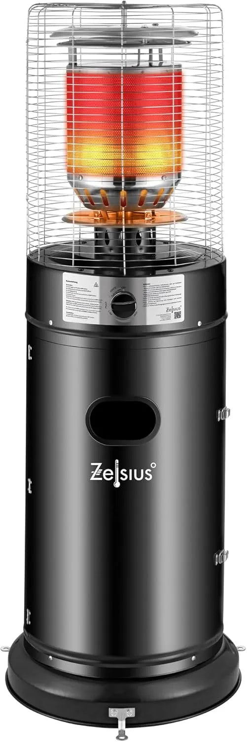 Heizstrahler 'Zermatt' Zelsius Gas, Leistung 11 kW, Ø 46 cm x 137 cm, Terrassenheizstrahler außen, Terrassenheizung, Outdoor Heizpilz, in Schwarz