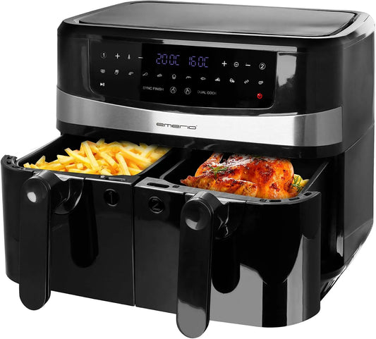 Heißluftfritteuse 2x5L AF-126672.4, ohne Öl möglich Volumen 12 Betriebsprogramme BPA frei, SMART FINISH Funktion, mit heißer Luft
