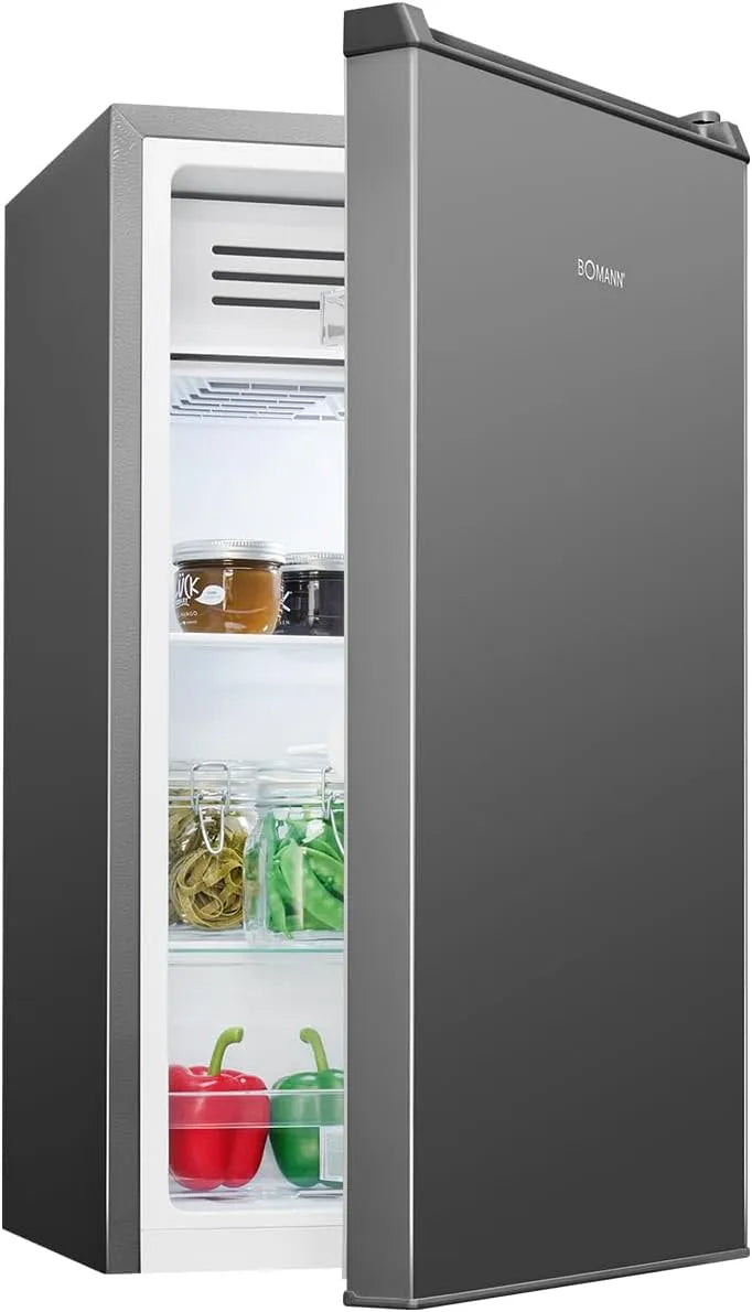 Bomann Kühlschrank KS 7257, Fassungsvermögen 83 Liter, 0°C, 8°C, 2 Ablagen & Gemüsefach, mit Frostfach, energieeffizient, leise & kompakt, inox
