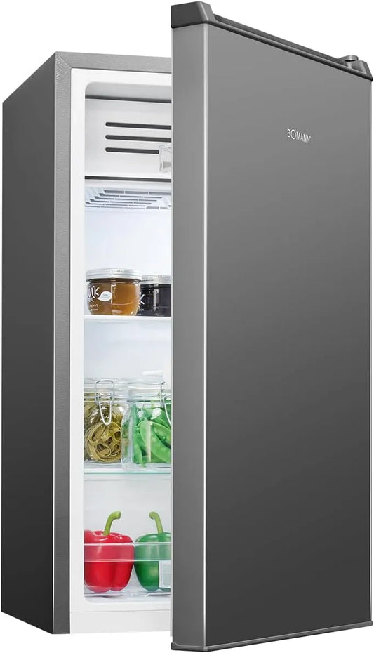 Bomann Kühlschrank KS 7257, Fassungsvermögen 83 Liter, 0°C, 8°C, 2 Ablagen & Gemüsefach, mit Frostfach, energieeffizient, leise & kompakt, inox