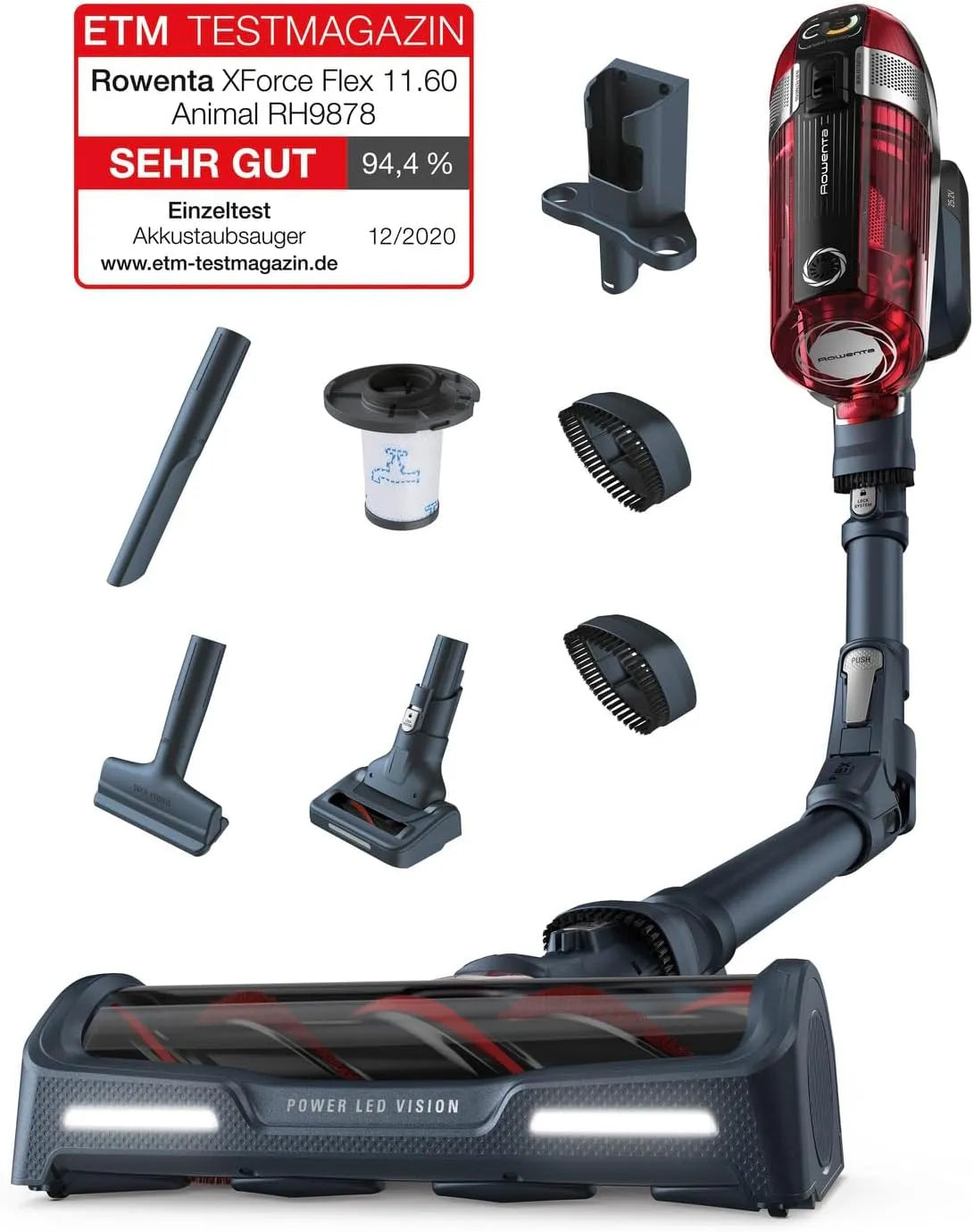 Rowenta Staubsauger 130-Watt-Saugleistung RH9878WO, X-Force Flex 11.60 Kabelloser Stabstaubsauger, Spannung 25,2 V Wechselakku, Tierpflege