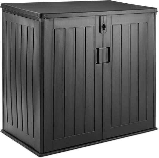 Modell Lagerschuppen 120-Liter-Tonnen Amazon Basics, Mülltonnenbox für Zwei, 115,0cm x 71,0cm x 112,5cm, in Schwarz, Wetterbeständig