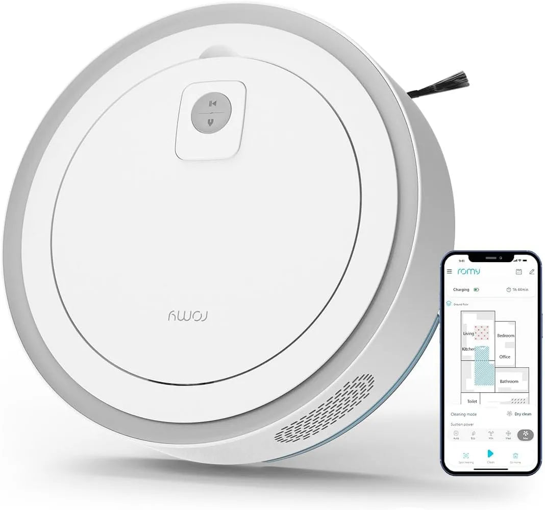 Saugroboter, 2500Pa Saugkraft, Smart Home Staubsauger Roboter mit Wischfunktion, ROMY C5, App mit Echtzeit Raumkarte, Alexa & Siri, weiß