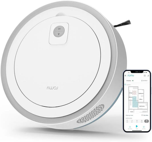 Saugroboter, 2500Pa Saugkraft, Smart Home Staubsauger Roboter mit Wischfunktion, ROMY C5, App mit Echtzeit Raumkarte, Alexa & Siri, weiß