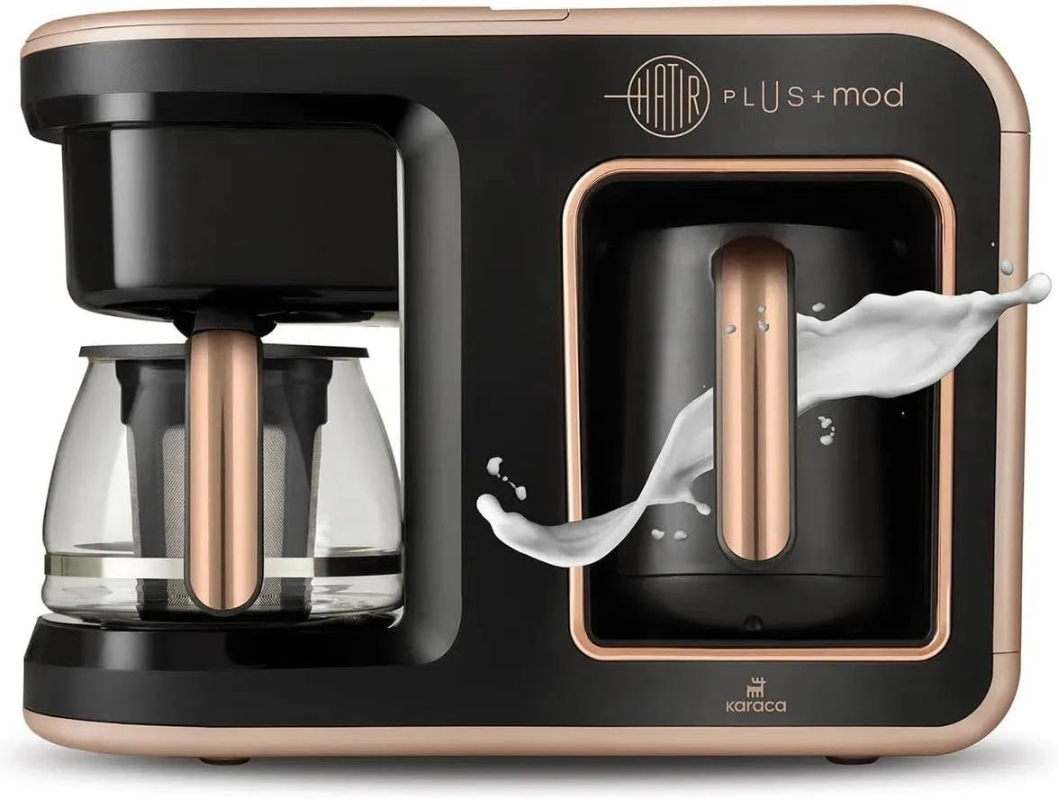 Karaca Kaffeemaschine, 0,75L Kapazität, Edelstahlfilter, Hatır Plus Mod 5-in-1 Türkische und Filterkaffeemaschine, Messlöffel Inklusive