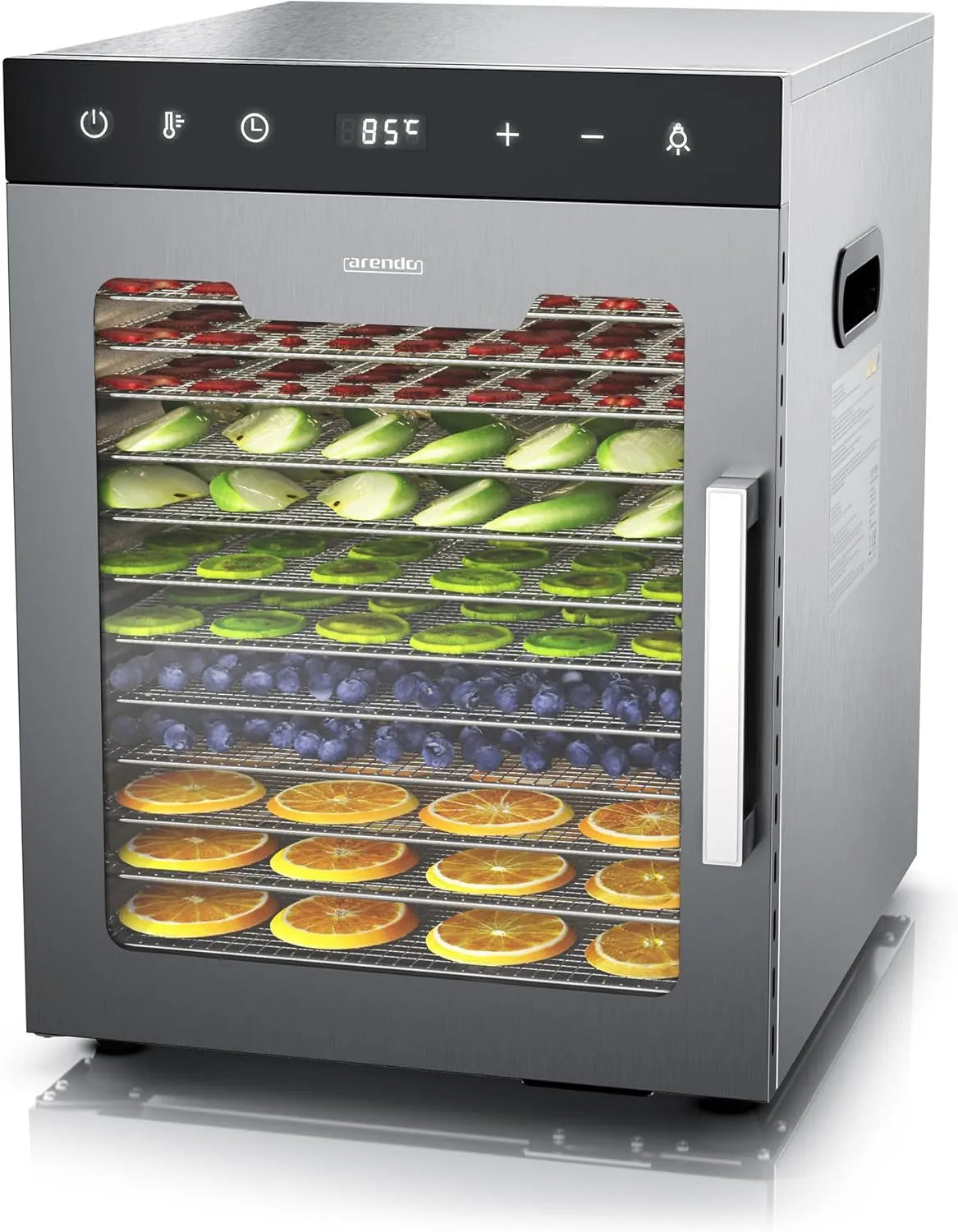 Tablet, 12 Edelstahl Einlegetabletts mit insgesamt 10.000 cm², Arendo, Obst Fleisch Pilze, Leistung 800 W, 30°- 90°C