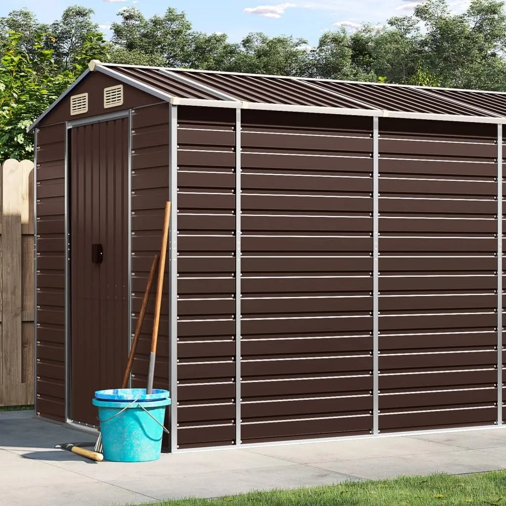 Braun Gerätehaus, SECOLI, mit Schrägdach Metallunterstand Fahrradgarage Metall Unterstand Wetterfest