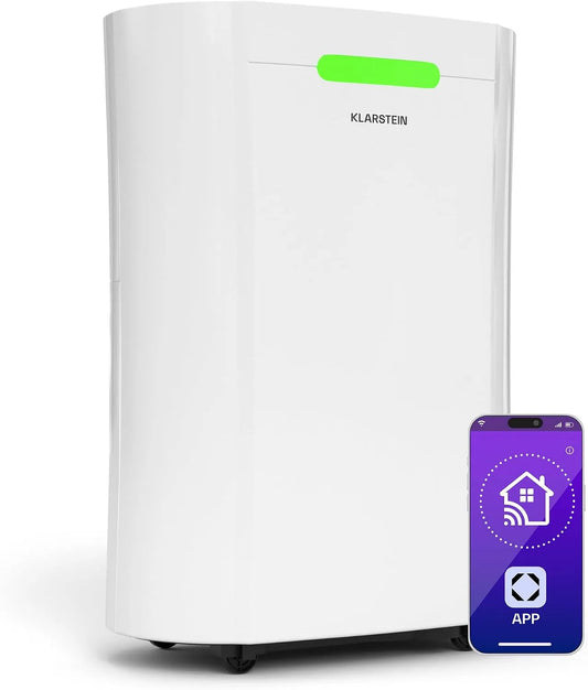 Klarstein Luftentfeuchter 24h, AeroDry Smart 12l, 12L/Tag, Fassungsvermögen 12L, Fassungsvermögen 2.5L Tank, 39dB, für Räume bis 18m², Carbon Filter