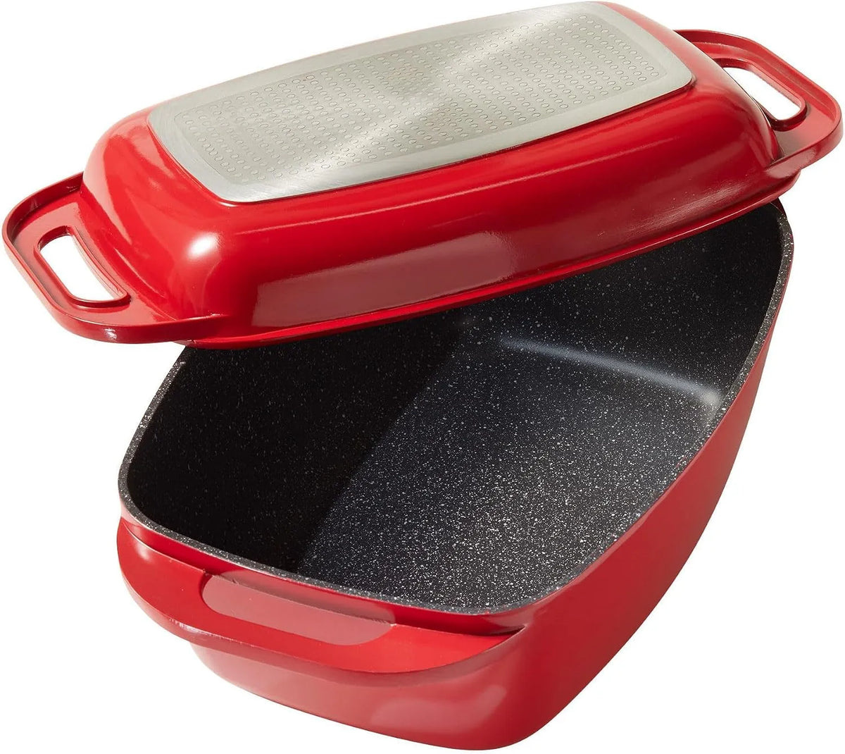 Backofen, STONELINE Aluguss Bräter mit Deckel 43x26 cm, Fassungsvermögen 8,4 L Bräter Induktion Backofengeeignet Für alle Herdarten, Rot