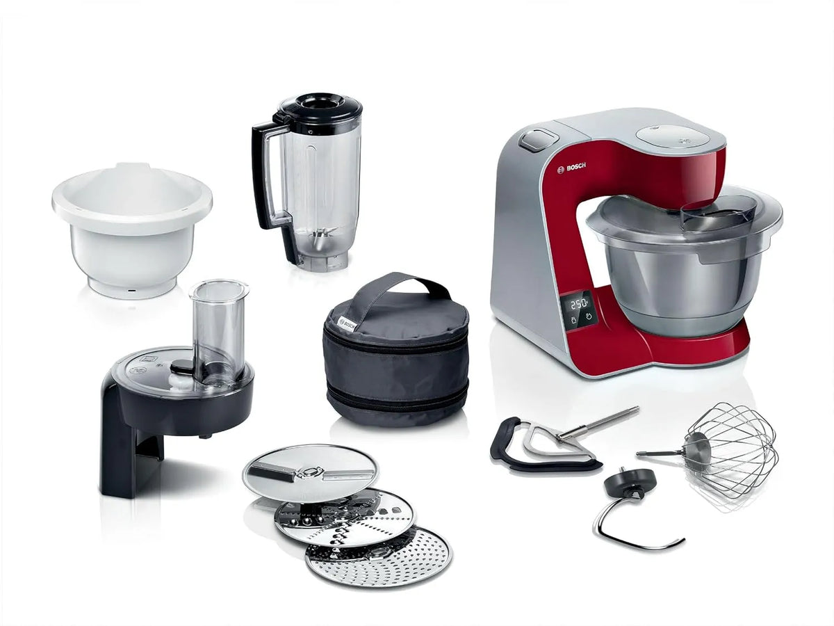 Bosch Küchenmaschine MUM5X734, Edelstahl-Schüssel 3,9 L, Leistung 1000 W, Kunststoff-Schüssel, Durchlaufschnitzler, Serie 4, integrierte Waage