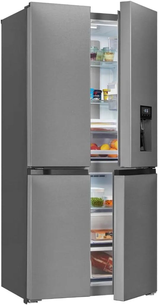 Exquisit Kühlschrank MD430-100-WS-200E, NoFrost, Fassungsvermögen 432 L Volumen, Multi-Door inoxlook, Cross Kühl-Gefrierkombination, Wasserspender