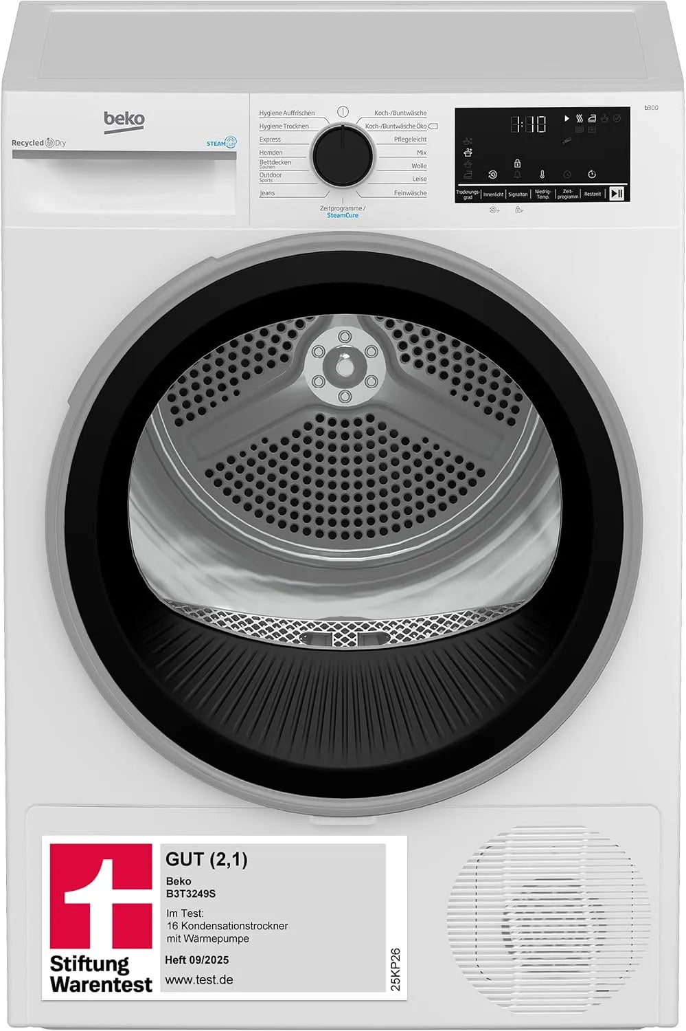 Beko Wäschetrockner B3T3249S, Gewicht 9kg, 2,1, *, 15 Betriebsprogramme, Stiftung Warentest GUT, allergikergeeignet, Hygiene Trocknen, Express, Weiß