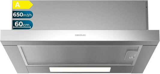 Cecotec Dunstabzugshaube 606500, Teleskop 60 cm Bolero Flux TLM Inox A. Motor 165W, 650m3/h, Saugleistung 650m3, Fassungsvermögen 2 Leistungsstufen
