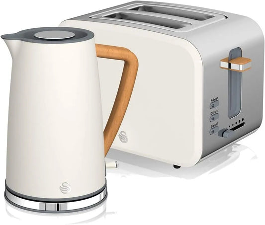 Wasserkocher, Leistung 2200 W, 3 Funktionen, kabellos, modernes Design, Weiß, Fassungsvermögen 1,7 l, 2 Scheiben, Swan Nordic Set Frühstücks