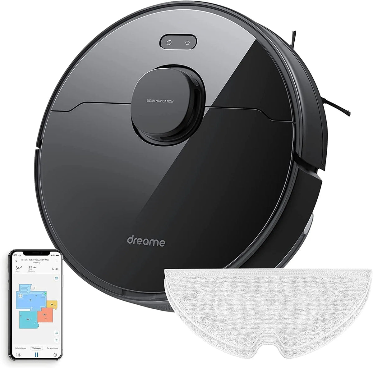 Dreame Staubsauger 150min, D9 Max Roboter, mit Laser-Navigation 4000Pa Saugroboter, mit wischfunktion Laufzeit Saug und Wischroboter App
