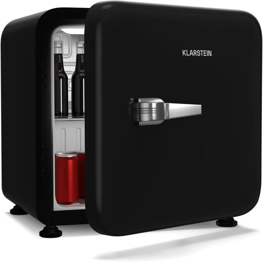 Klarstein Kühlschrank, Leise 40 dB, Retro-Design, Wendetür, in Schwarz, Audrey Evo 43L Mini, Kompressor, Verstellbare Füß