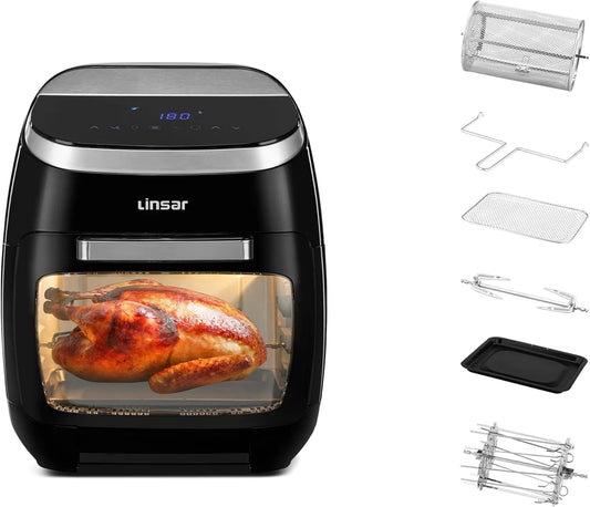 Heißluftfritteuse, Präzise Temperaturkontrolle 65-200°C, Leistung 2000W, Komplettes Zubehör-Set, Fassungsvermögen 11L