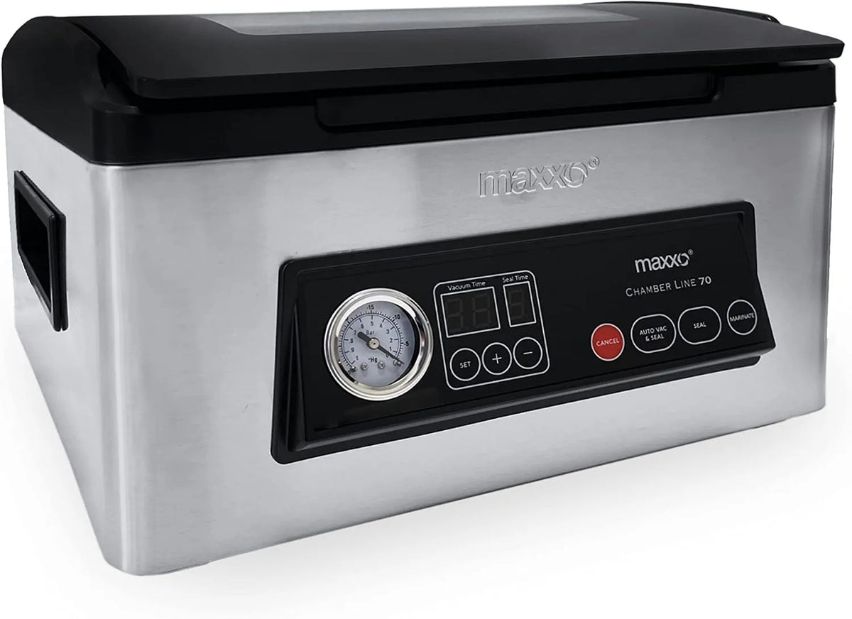 Maxxo VM, min. + 30 Stück Vakuumbeutel Kostenlos!, ChamberLine 70 Kammervakuumierer 7 L Profi Vakuumierer für Flüssigkeiten 72 Liter