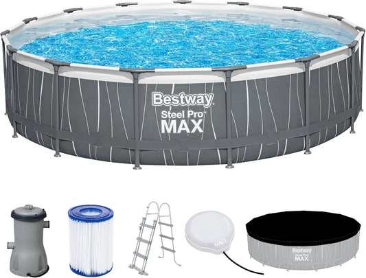 Bestway Pool, Steel Pro MAX Frame Komplett-Set mit Filterpumpe Ø 457 x 107 cm, LED-Design, rund