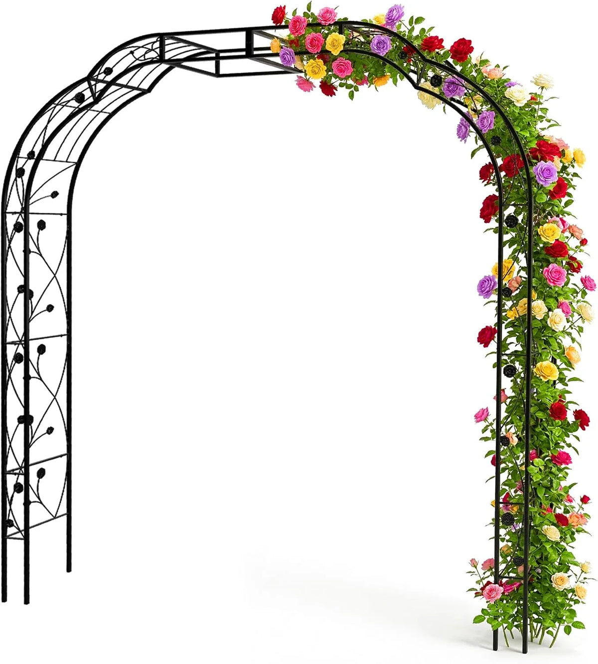 Aus robustem Metall Relaxdays Rosenbogen, Maße 250 x 228 x 39 cm, Ständer für Kletterpflanzen, in Schwarz
