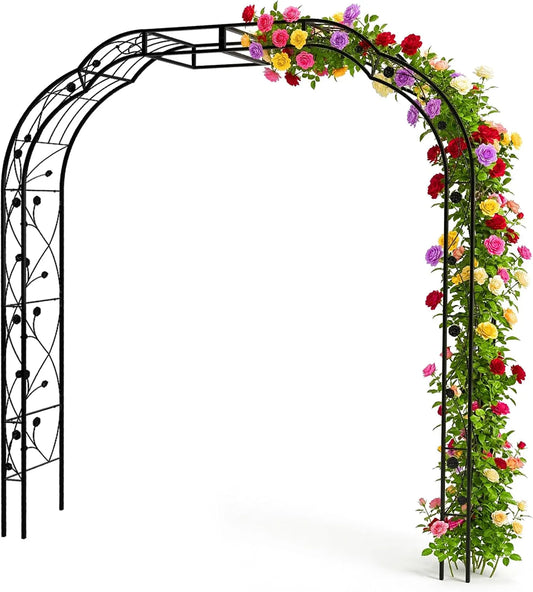 Aus robustem Metall Relaxdays Rosenbogen, Maße 250 x 228 x 39 cm, Ständer für Kletterpflanzen, in Schwarz