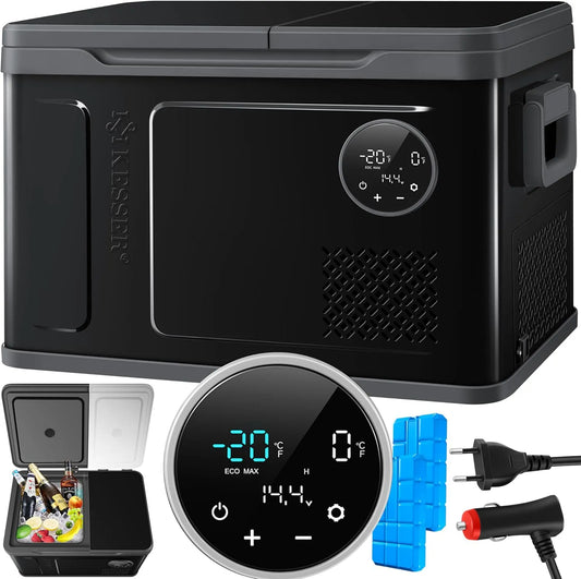 Kesser Kompressor 2in1, Kühlschrank Kühlung bis -20 °C für Camping, mit 2x Kühlakkus & LED-Touch-Bedienung, Lkw 12/24V 230V, Auto