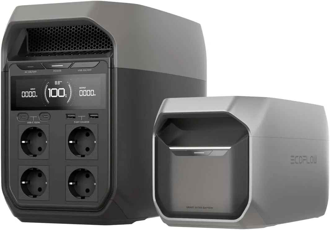 Powerstation Delta 3 mit intelligentem Zusatzakku 1 024 Wh LiFePO4 EcoFlow tragbar, erweiterbare Batterie, Solargenerator für Notfälle, Wohnmobile