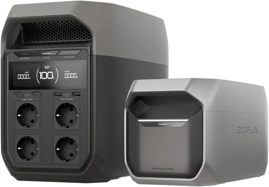 Powerstation Delta 3 mit intelligentem Zusatzakku 1 024 Wh LiFePO4 EcoFlow tragbar, erweiterbare Batterie, Solargenerator für Notfälle, Wohnmobile