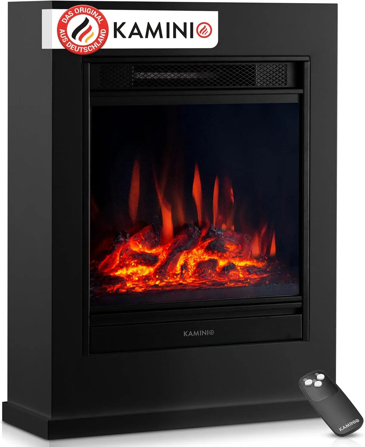 Elektrokamin 3D-Flammeneffekt, Kalle, Elektrischer Standkamin mit Heizung, Fernbedienung, in Schwarz