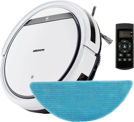 Saugroboter E32 2in1 MEDION, Tierhaare Allergiker optimiert, mit Wischfunktion SW, Roboterstaubsauger für Böden Fliesen, Ladestation, Fernbedienung