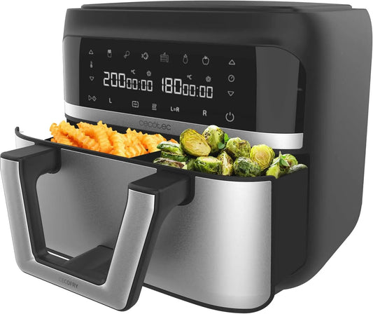 Cecotec Heißluftfritteuse, Fassungsvermögen 9 L CecoFry Advance Double. 2850 W, Kompakte, Digitale und ölfreie Diätfritteuse