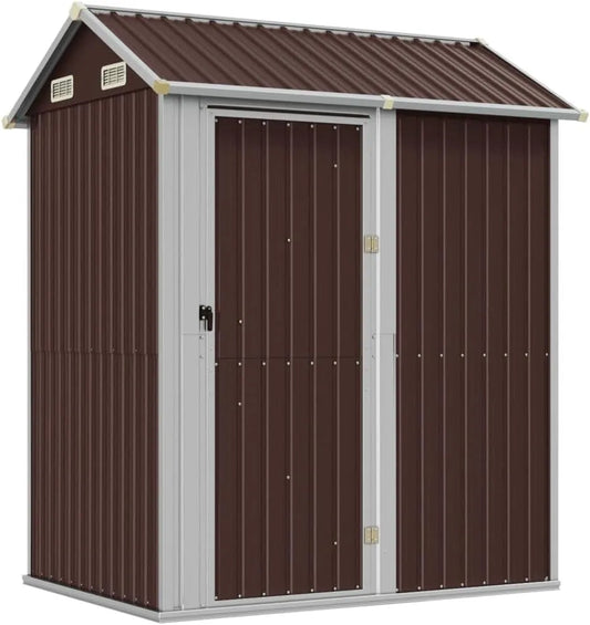 Braun Gerätehaus, mit Stauraum Geräteschuppen Metallschuppen 192x152,5x237 cm Verzinkter Stahl, KOIECETA Gartenhaus