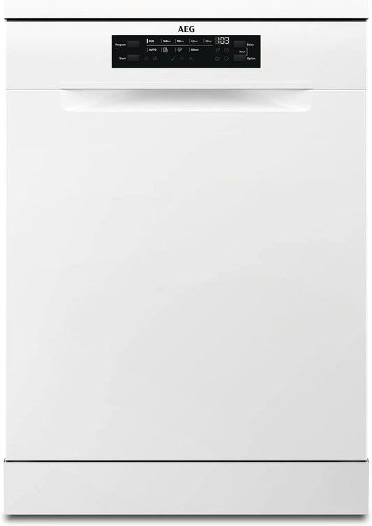 AEG Geschirrspüler 5000 FFB7572APW, Freistehender 60cm, 44 dB, 14 MG, Serie: AirDry Kein Nachtrocknen, Energieklasse B, ckschublade, Wasserstopp