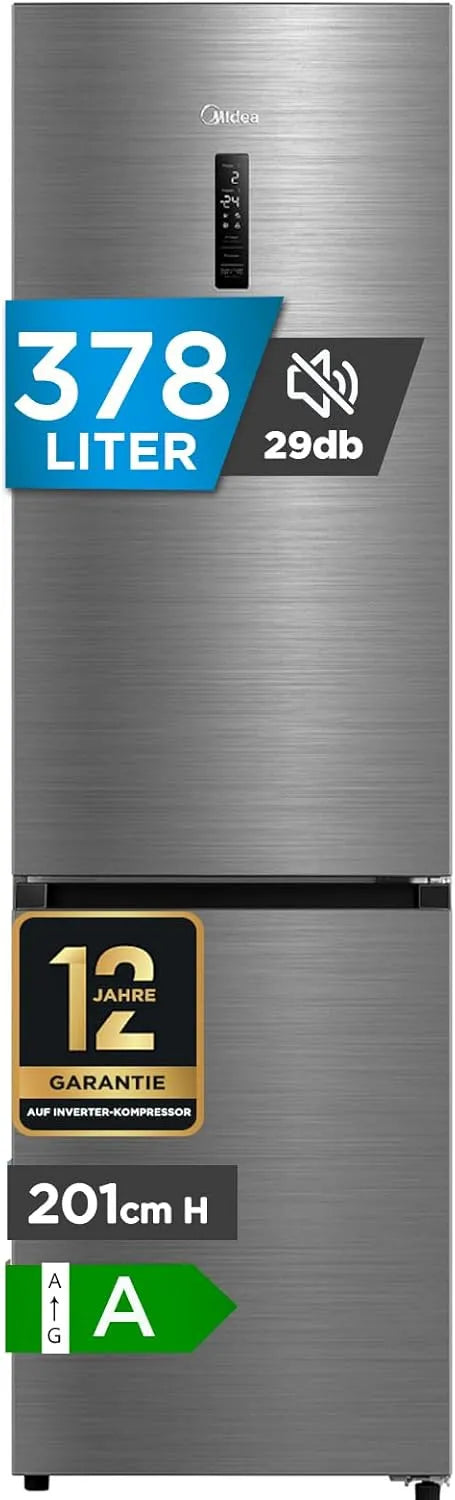 Midea Kompressor MDRB521MGA46O 29dB/Inverter Gefrierfach-Schublade/201, 201 cm hoch, Fassungsvermögen 256 L Kühlteil, Besonders leise 29dB, NoFrost