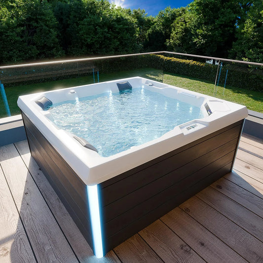 Whirlpool, Hydromassage und Farblichtherapie, Tronitechnik Outdoor Spa PANAREA außen Badewanne weiß 210cm x 210cm mit Heizung