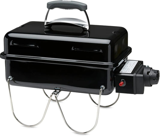 Gasgrill Weber Go-Anywhere, Tragbarer Grill mit klappbaren Beinen, Robuste Emaille, in Schwarz, 42 x 26 cm Grillfläche, Zündknopf