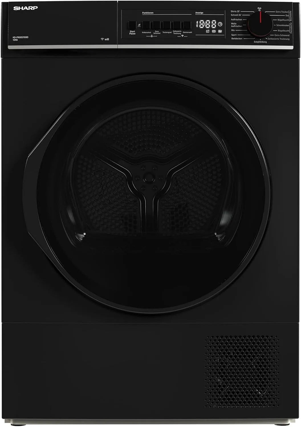 Sharp Wäschetrockner KD-PRO0S7GBD-DE 20-Minuten-Schnelltrockenprogramm, Gewicht 10kg, 15 Betriebsprogramme inklusive., WiFi, in Schwarz