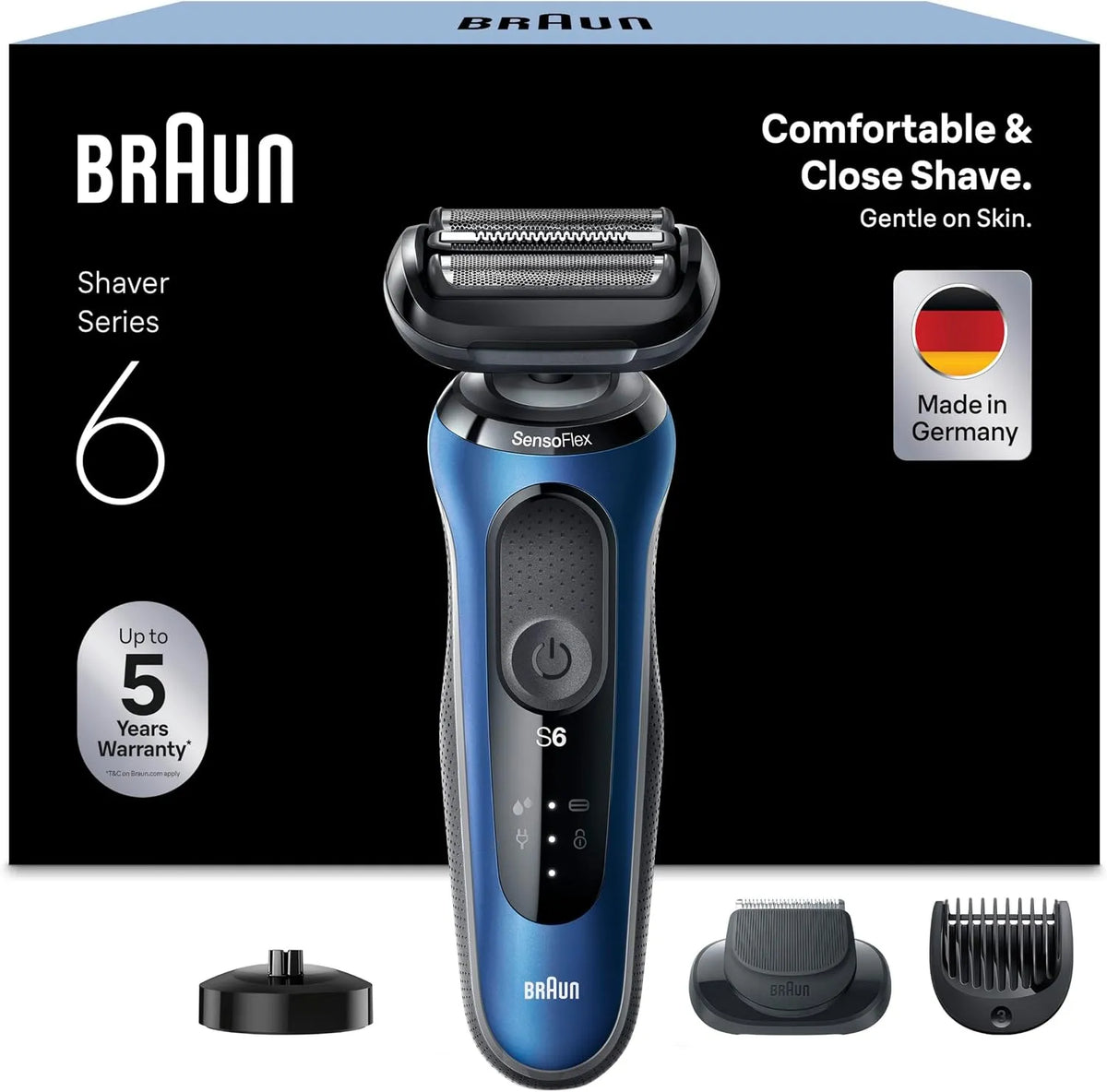 Braun Modell 61-B4500cs, Series 6 Elektrorasierer mit EasyClick Barttrimmer Aufsatz, SensoFlex Rasierer Herren Elektrisch, Ladestation, Wet & Dry