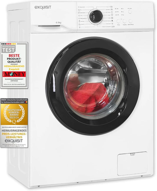 Exquisit Waschmaschine WA6110-020A, weiss, Gewicht 6 kg Fassungsvermögen, 16 Waschprogramme, Kindersicherung, Energieeffizienzklasse A