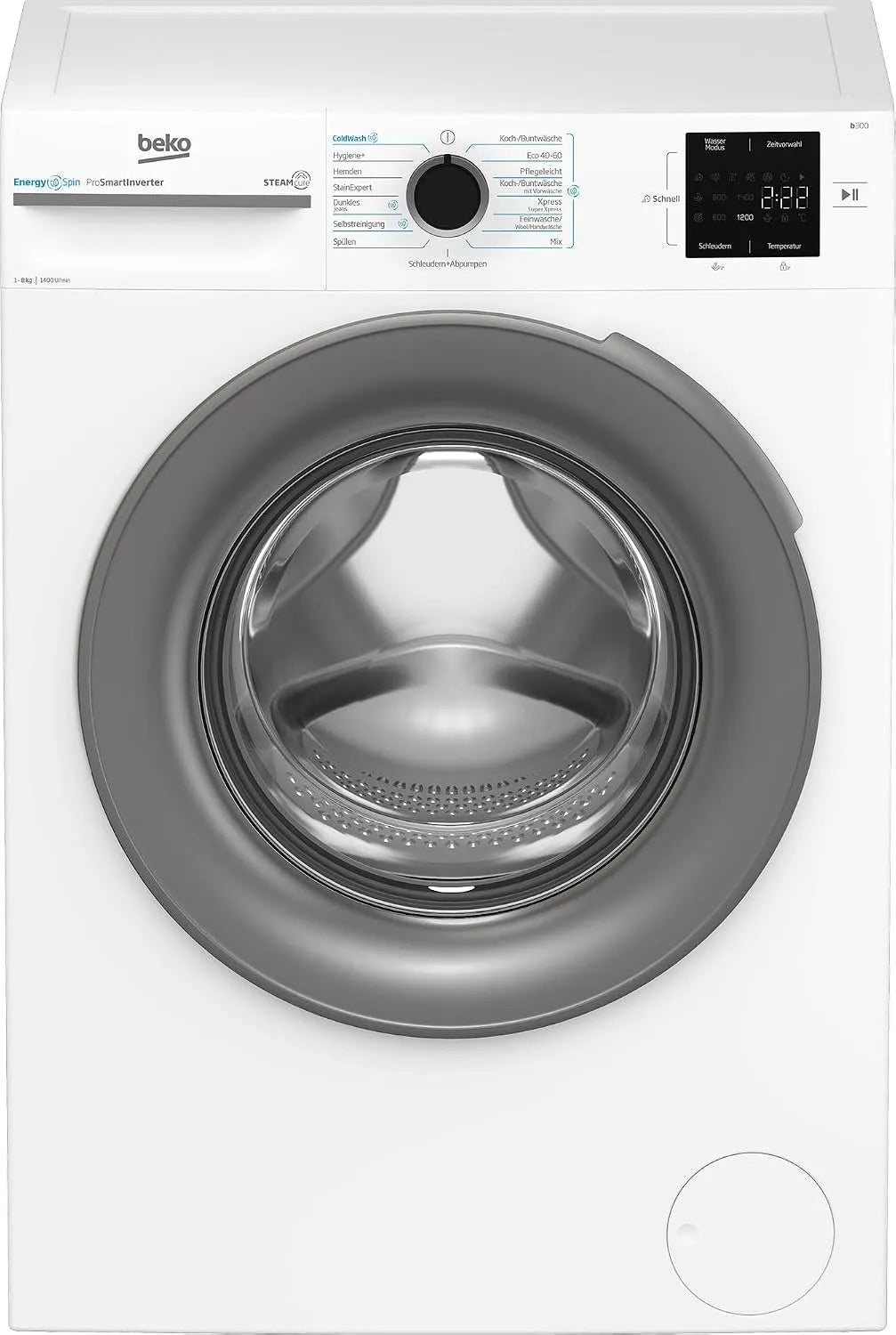 Beko Waschmaschine BM3WFU4841W1 1400, Gewicht 8 kg, Frontbeladung, Waschvollautomat, min, SteamCure Dampffunktion, allergikergeeignet, Weiß