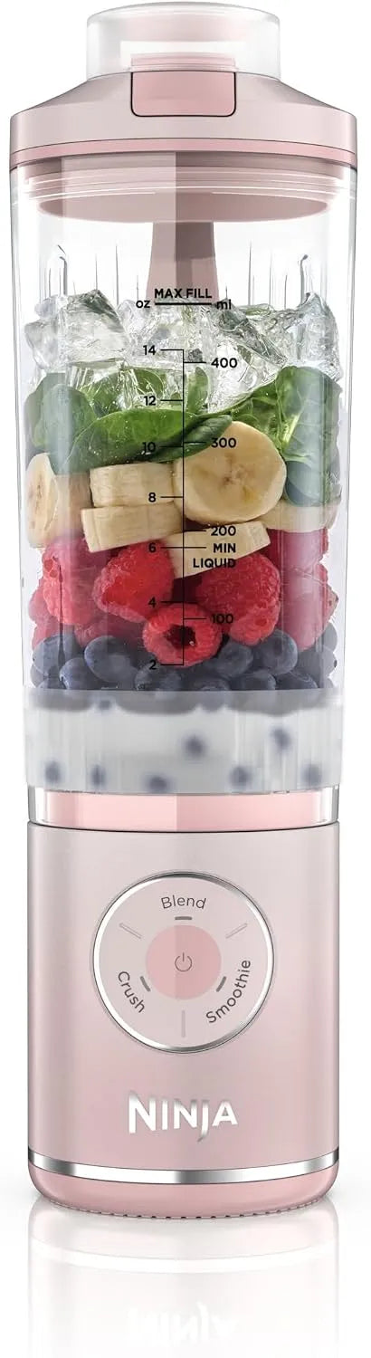 Ninja Standmixer BC251EUPK, Fassungsvermögen 570 ml, Blast Max Tragbarer Mixer, 3 Funktionen, Smoothie Maker, wiederaufladbar, Smoothies, Altrosa