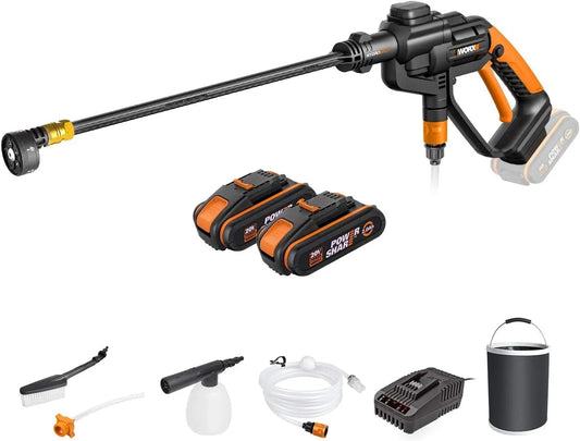Worx Hochdruckreiniger WG620E.4, Akku Hydroshot 20V, 6m Schlauch, inklusive. 2 PowerShare Akkus & Schellladegerät, Multi-Sprühdüse, Lange Lanze