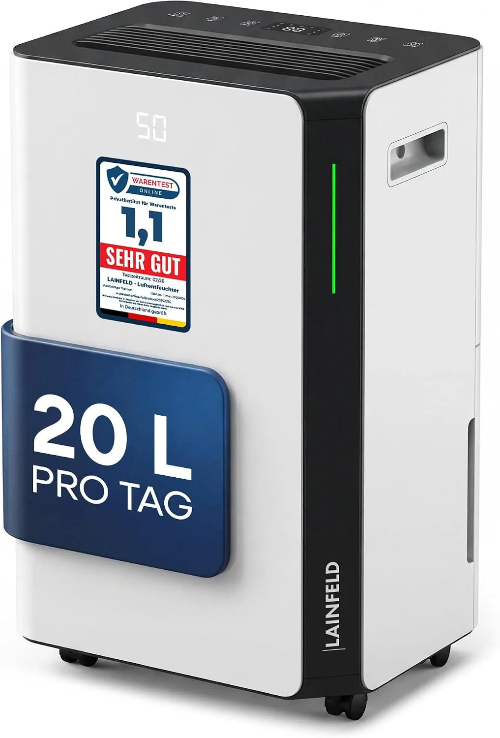 Luftentfeuchter, 20 L/Tag, Niedriger Energieverbrauch, Ablaufschlauch für Dauerbetrieb, Elektrischer Raumentfeuchter Dehumidifier